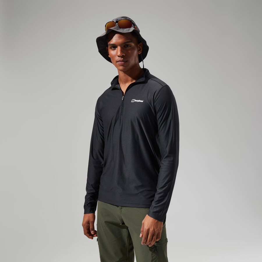 uomini 247 tech tee manica lunga mezza zip - nero berghaus