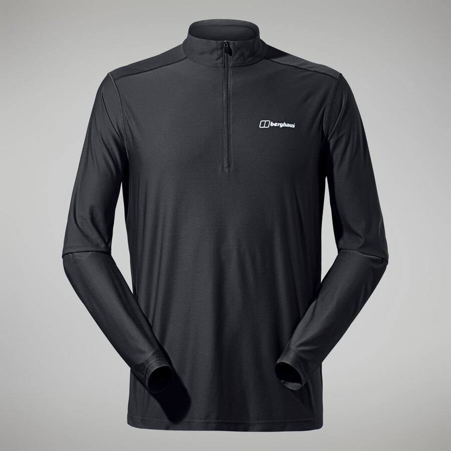uomini 247 tech tee manica lunga mezza zip - nero berghaus