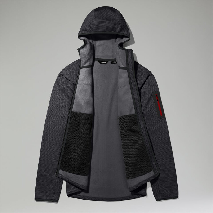 uomini pravitale montagna 2.0 giacca in pile con cappuccio - grigio scuronero berghaus