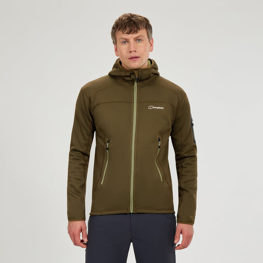 uomini pravitale mtn 2.0 giacca in pile con cappuccio - verdemarrone berghaus
