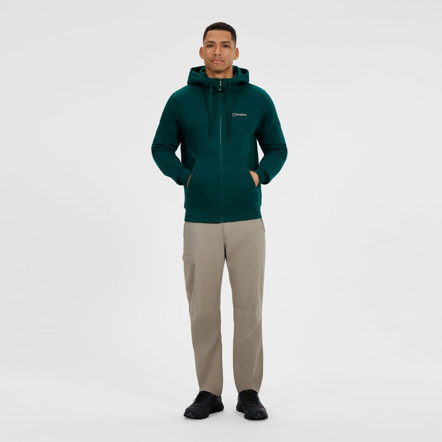 uomo logo full zip felpa con cappuccio - verde berghaus