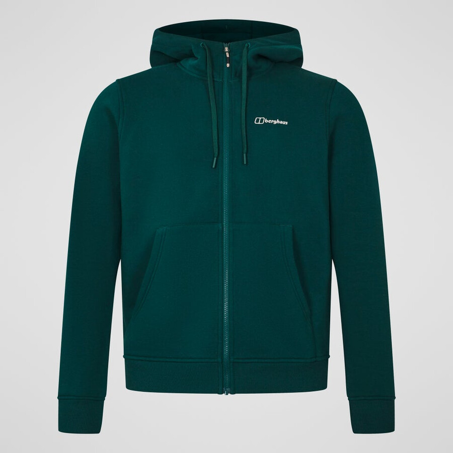 uomo logo full zip felpa con cappuccio - verde berghaus