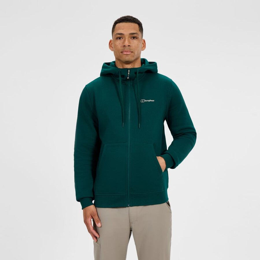 uomo logo full zip felpa con cappuccio - verde berghaus