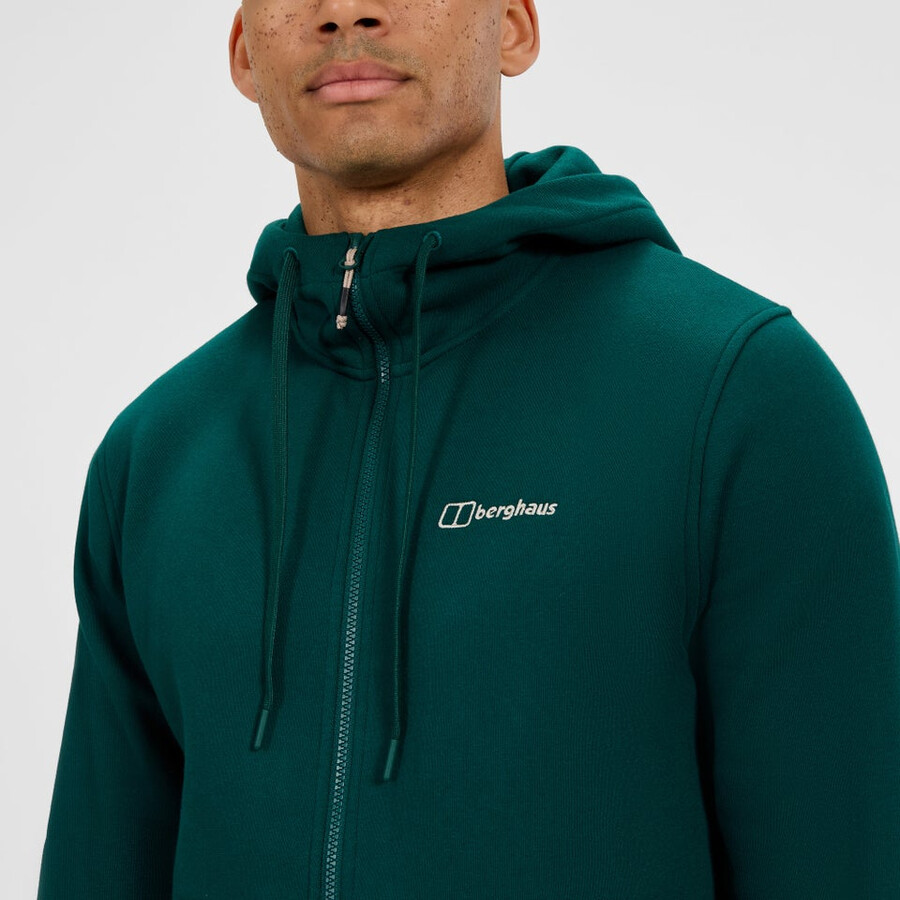 uomo logo full zip felpa con cappuccio - verde berghaus