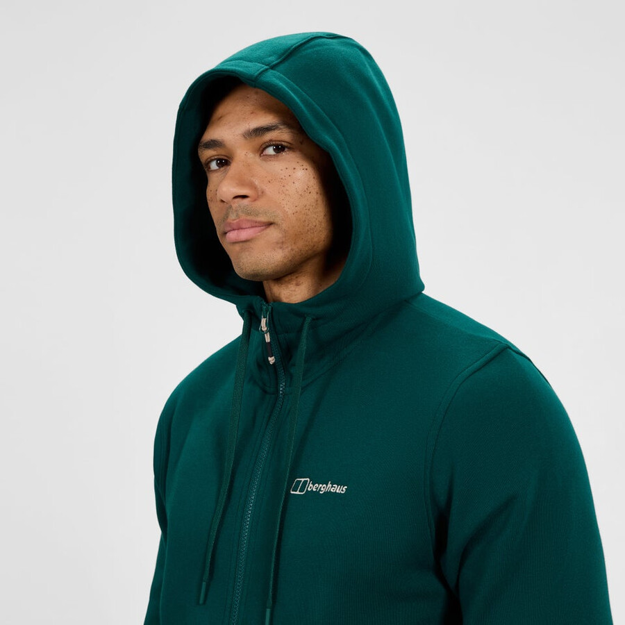 uomo logo full zip felpa con cappuccio - verde berghaus