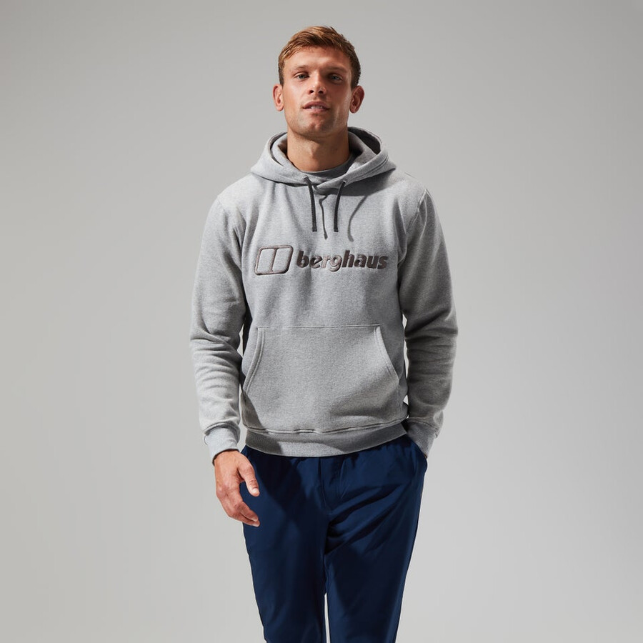 uomo logo felpa con cappuccio grigio scuro berghaus