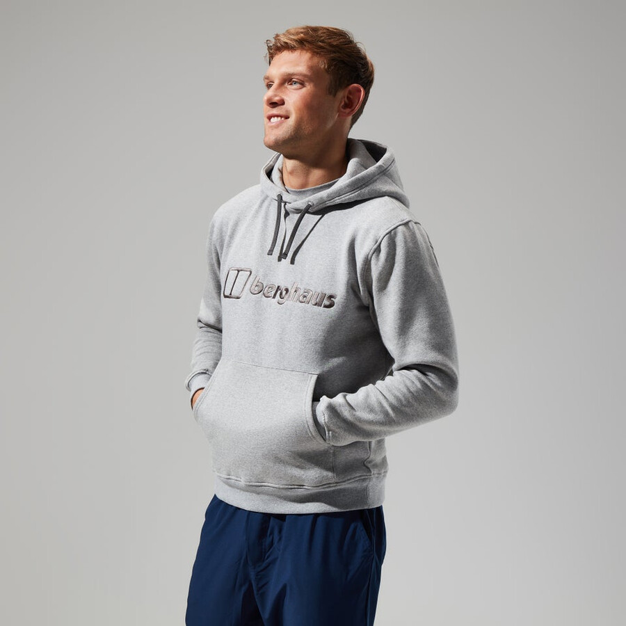 uomo logo felpa con cappuccio grigio scuro berghaus