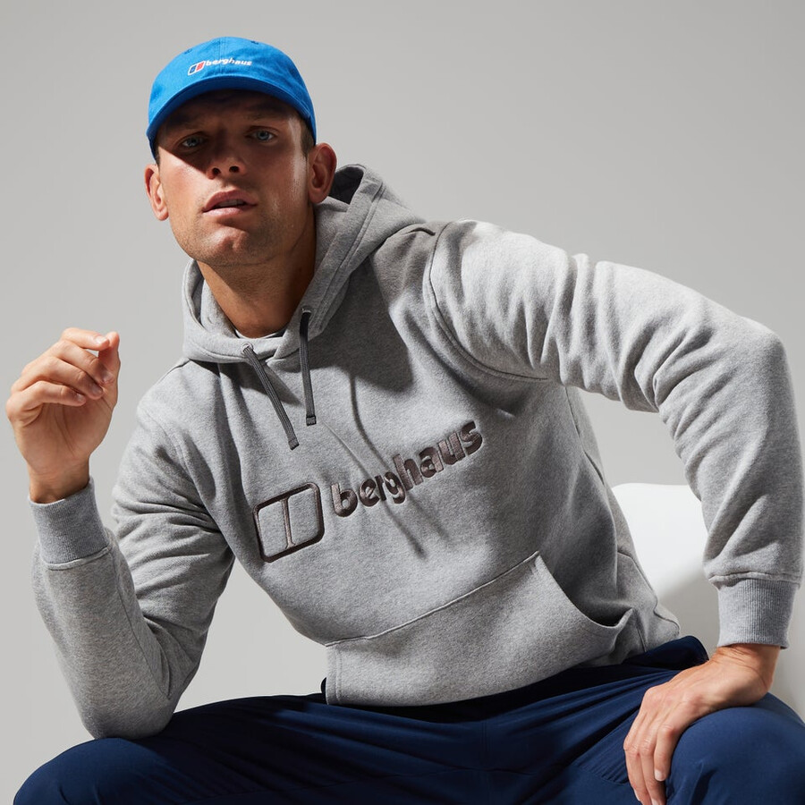 uomo logo felpa con cappuccio grigio scuro berghaus