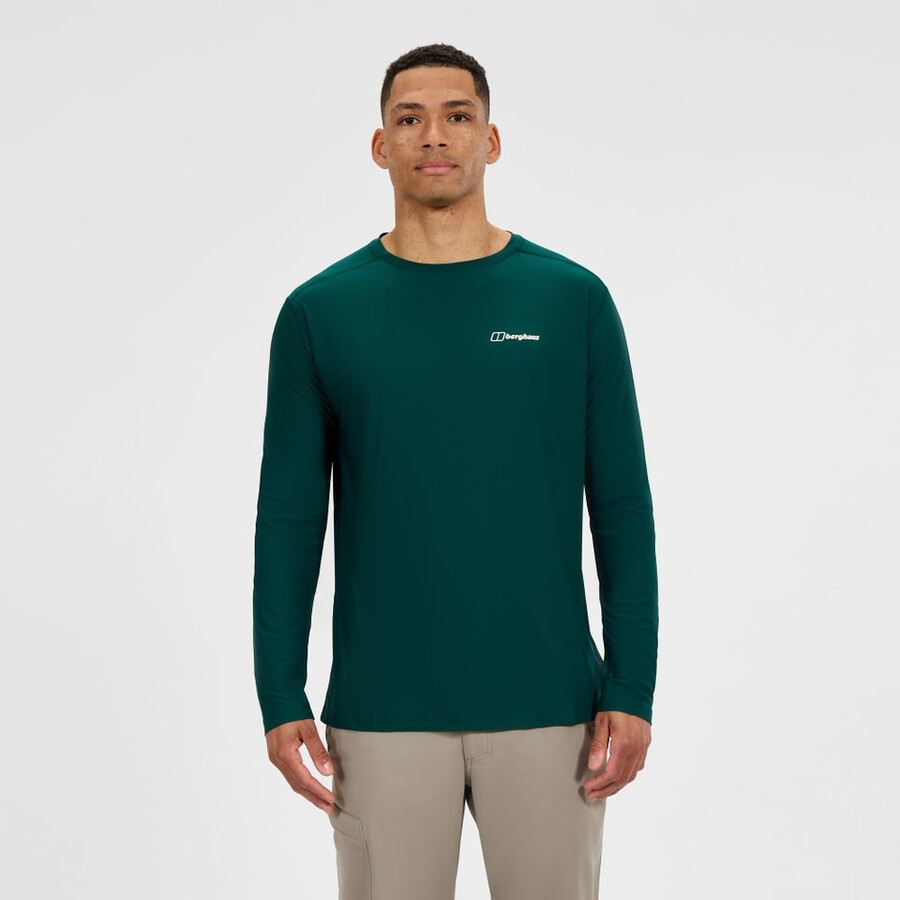 uomini 247 equipaggio manica lunga tech tee - verde berghaus