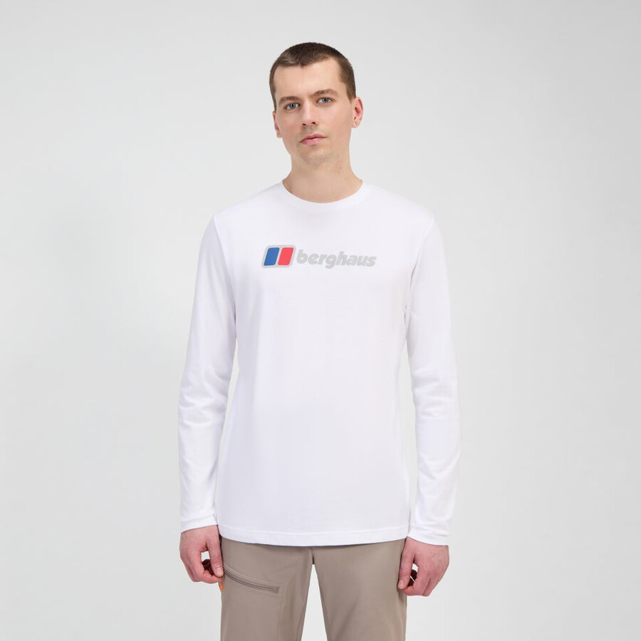 uomo berghaus grande logo manica lunga tee - bianco berghaus