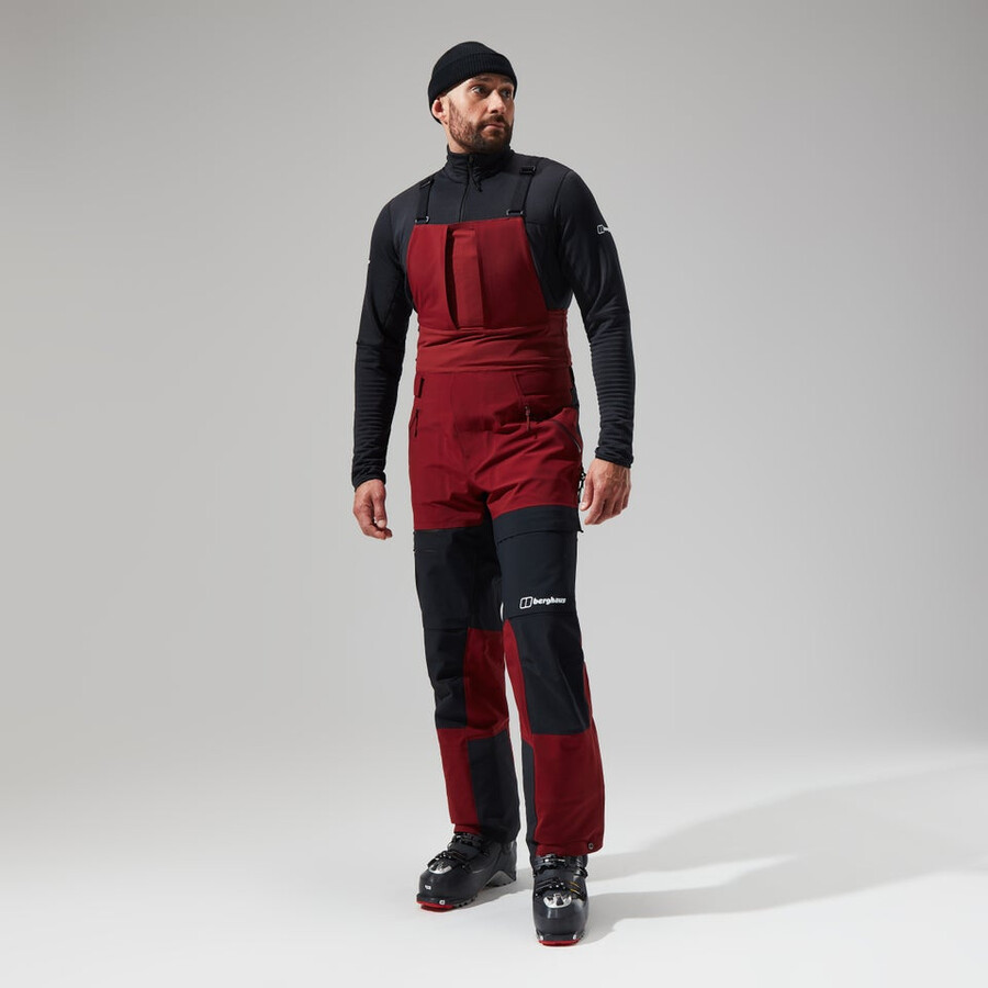 uomini mtn spigolo scendere in gore-tex pantaloni con pettorina - rosso scuronero berghaus