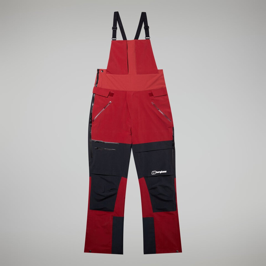 uomini mtn spigolo scendere in gore-tex pantaloni con pettorina - rosso scuronero berghaus