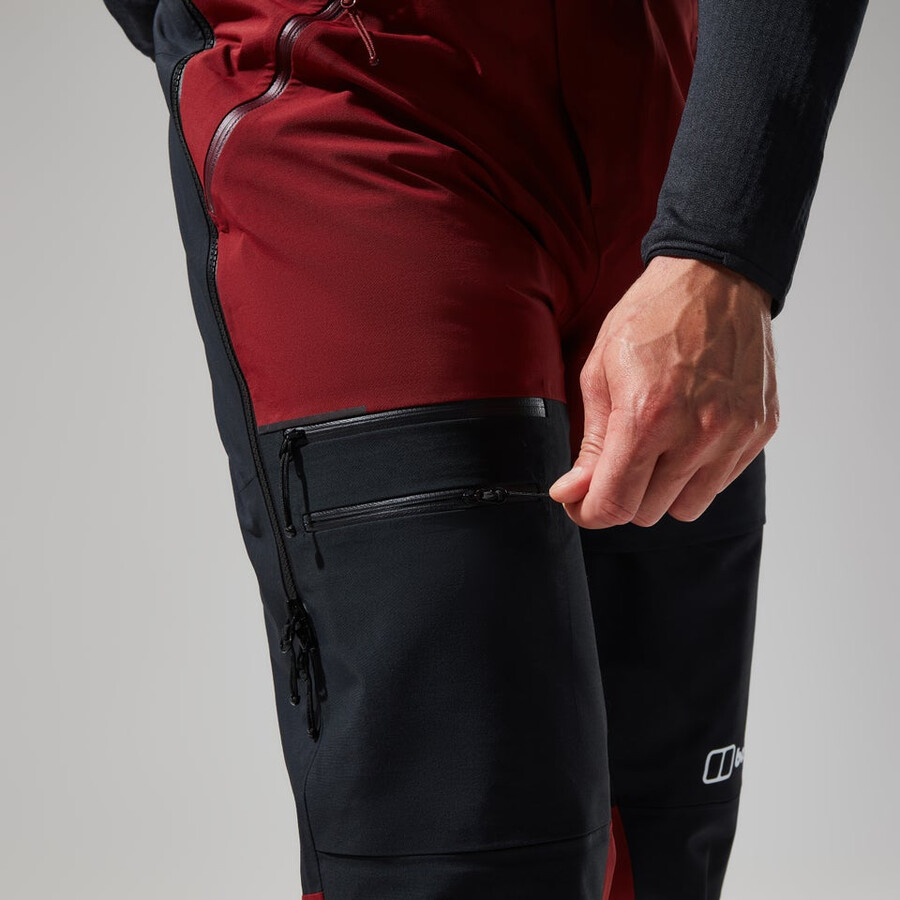 uomini mtn spigolo scendere in gore-tex pantaloni con pettorina - rosso scuronero berghaus