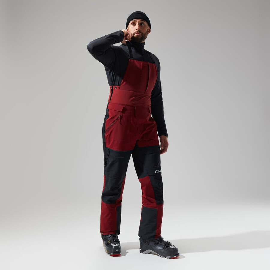 uomini mtn spigolo scendere in gore-tex pantaloni con pettorina - rosso scuronero berghaus