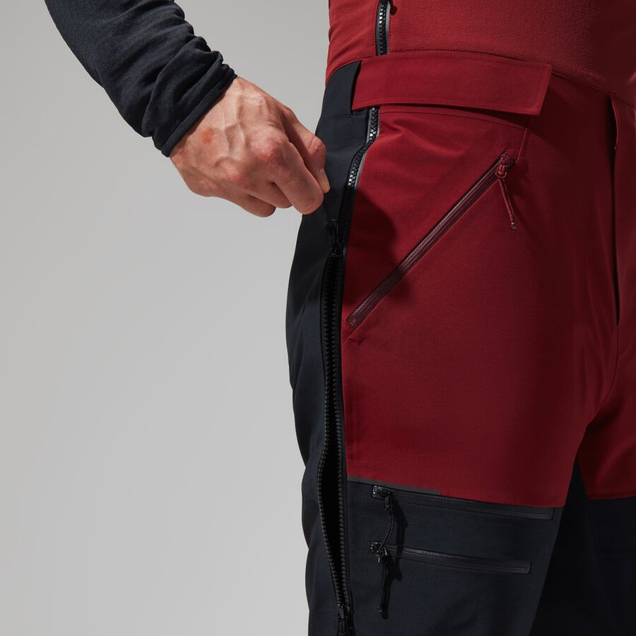 uomini mtn spigolo scendere in gore-tex pantaloni con pettorina - rosso scuronero berghaus