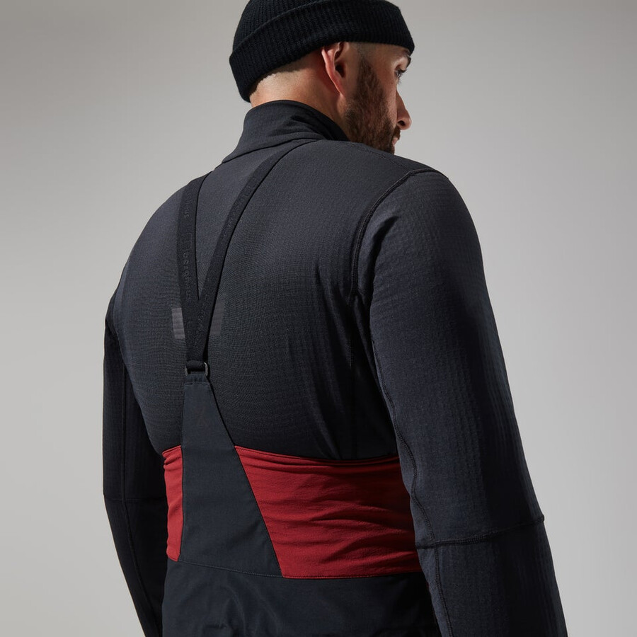 uomini mtn spigolo scendere in gore-tex pantaloni con pettorina - rosso scuronero berghaus