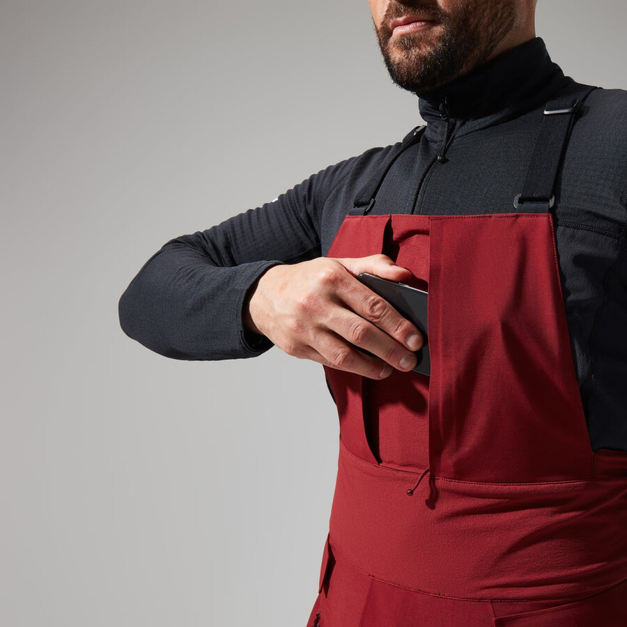 uomini mtn spigolo scendere in gore-tex pantaloni con pettorina - rosso scuronero berghaus