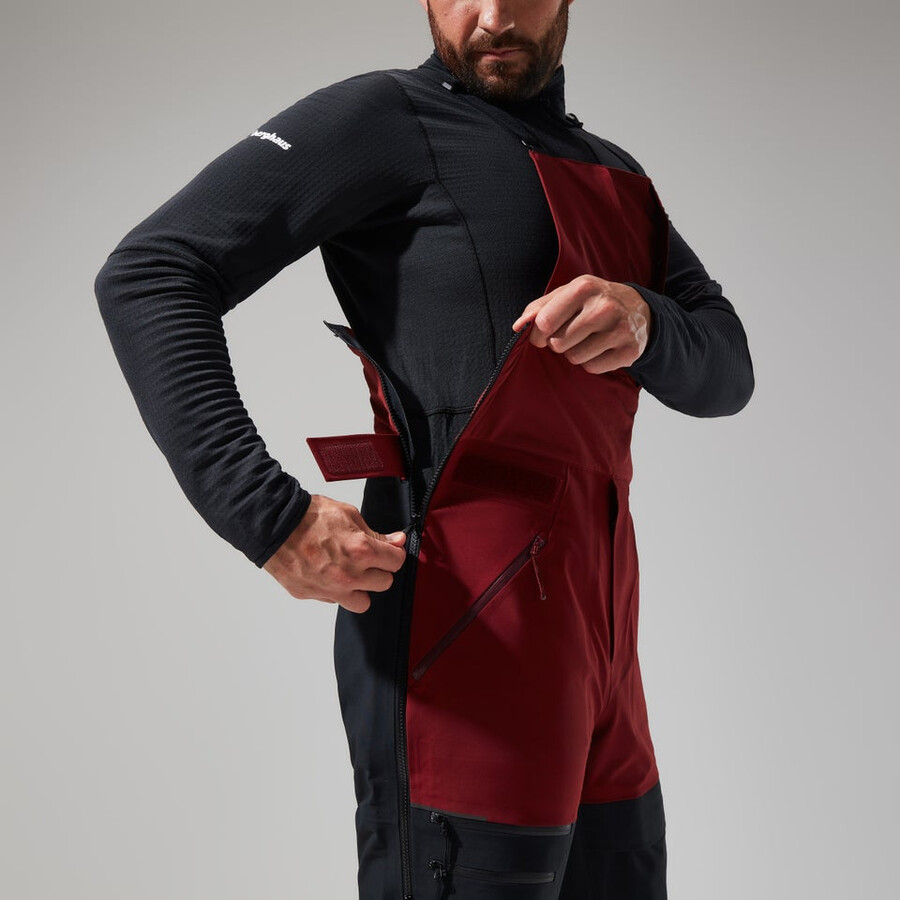 uomini mtn spigolo scendere in gore-tex pantaloni con pettorina - rosso scuronero berghaus