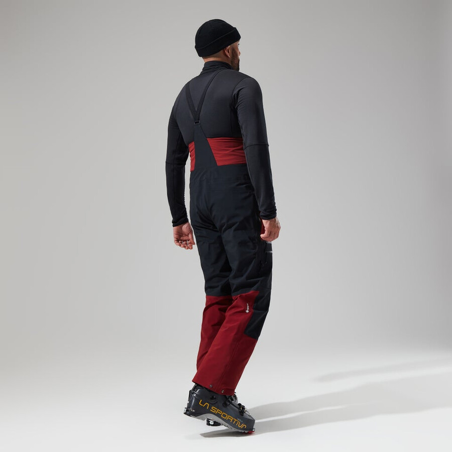uomini mtn spigolo scendere in gore-tex pantaloni con pettorina - rosso scuronero berghaus