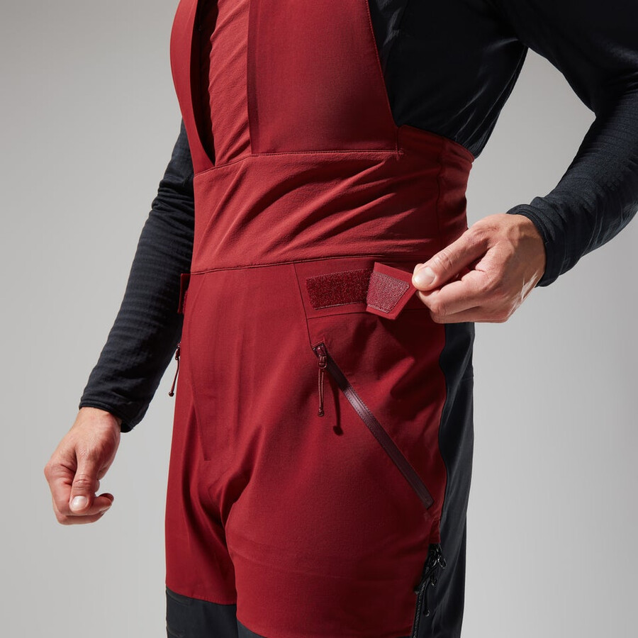 uomini mtn spigolo scendere in gore-tex pantaloni con pettorina - rosso scuronero berghaus
