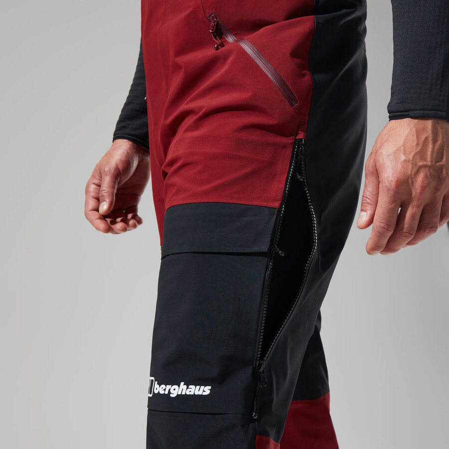 uomini mtn spigolo scendere in gore-tex pantaloni con pettorina - rosso scuronero berghaus