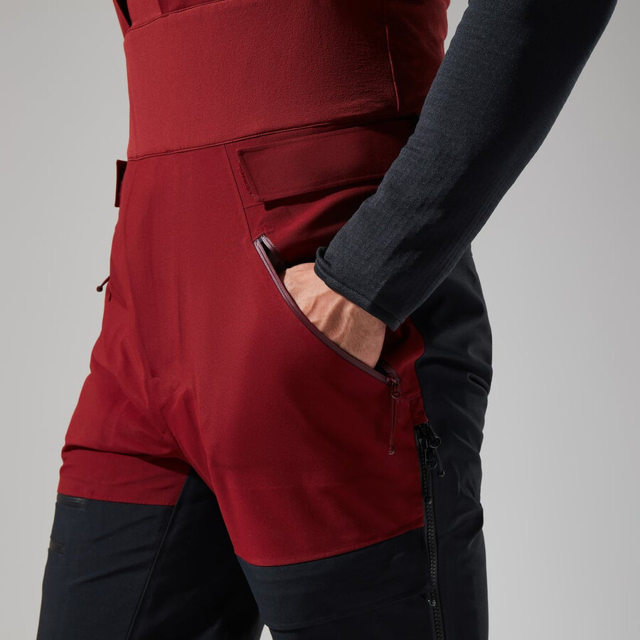 uomini mtn spigolo scendere in gore-tex pantaloni con pettorina - rosso scuronero berghaus
