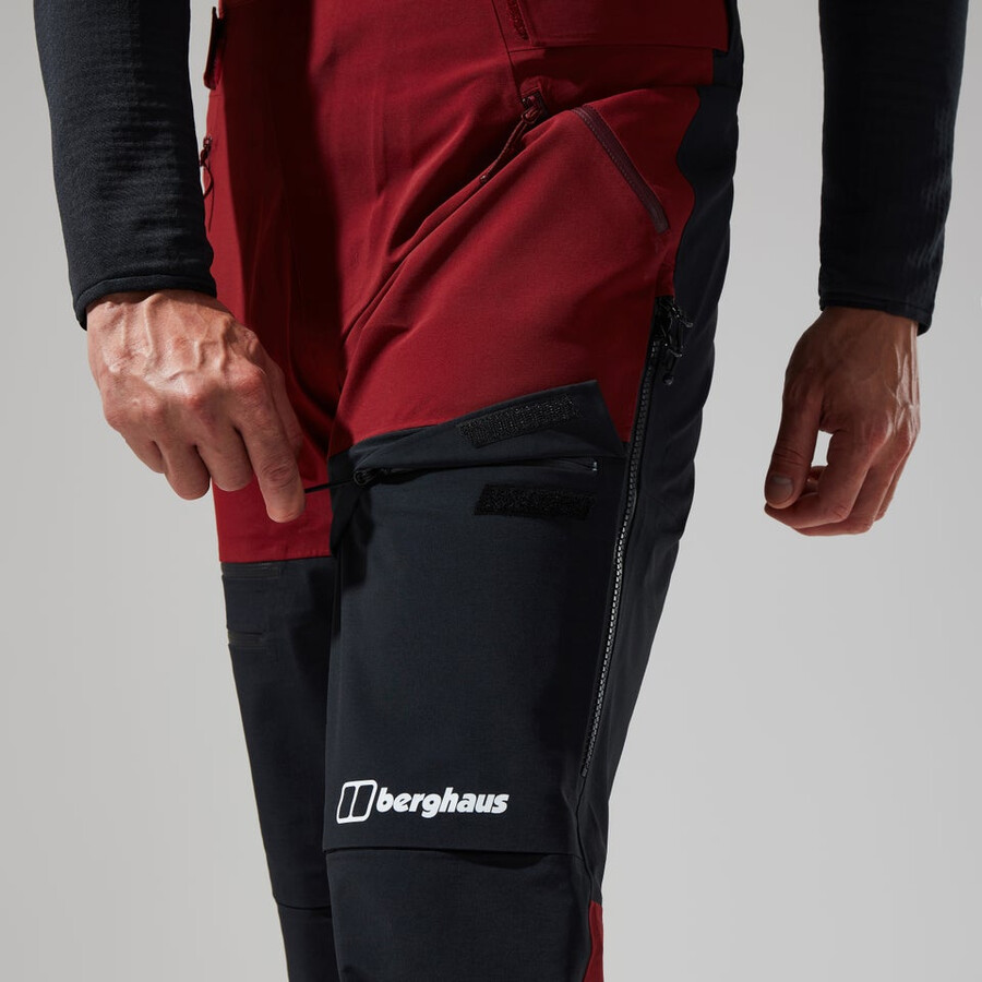 uomini mtn spigolo scendere in gore-tex pantaloni con pettorina - rosso scuronero berghaus