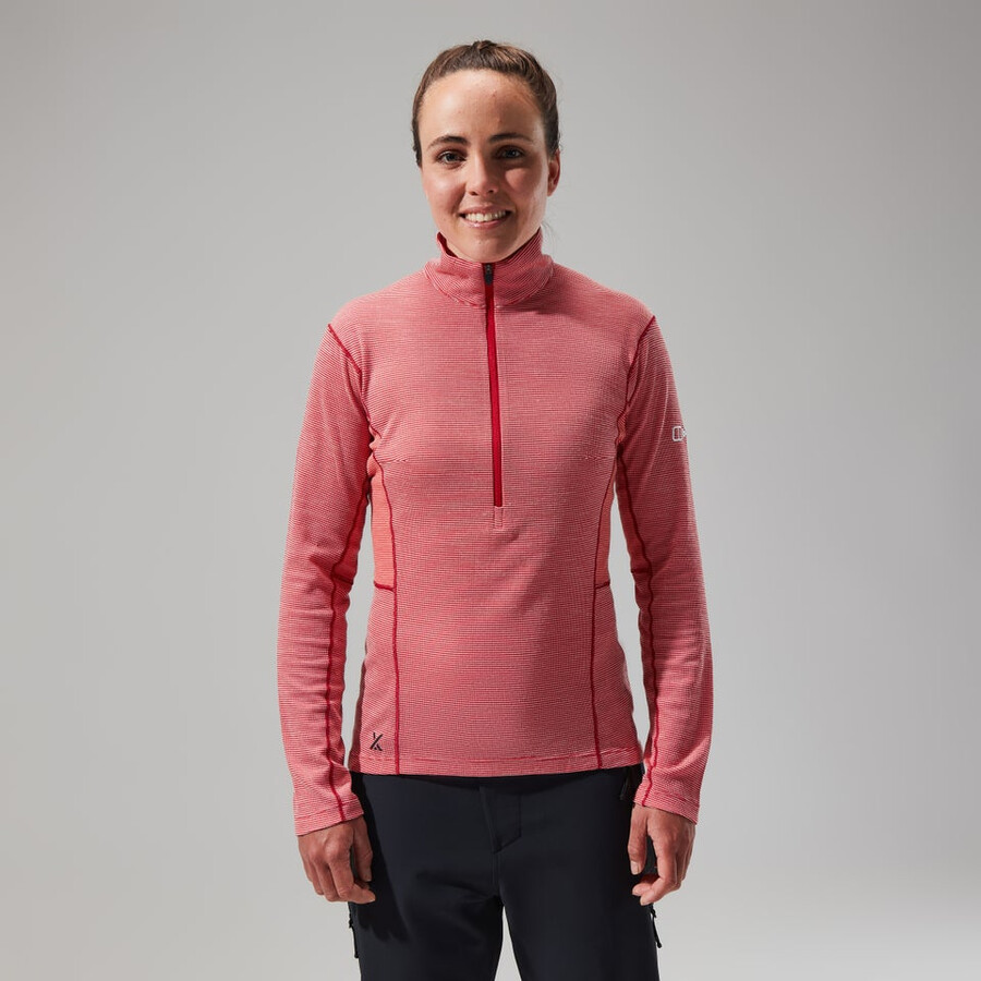 donne mtn guida manica lunga mezza zip - rosso berghaus