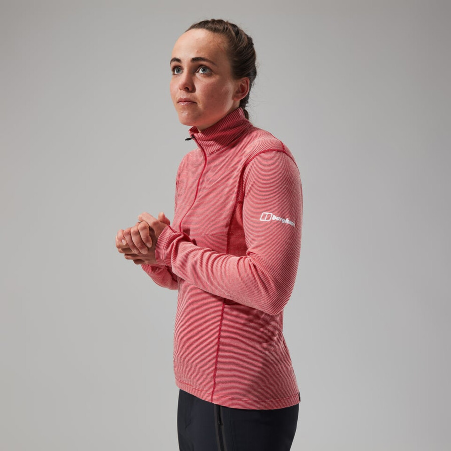 donne mtn guida manica lunga mezza zip - rosso berghaus