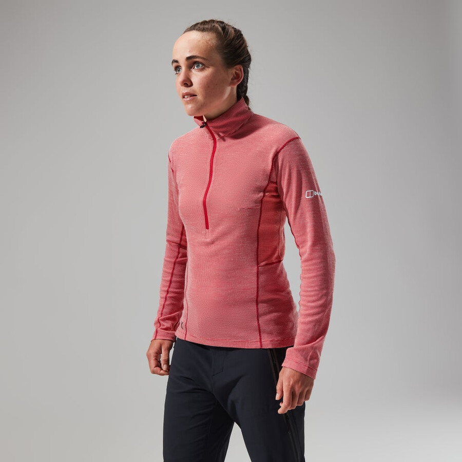donne mtn guida manica lunga mezza zip - rosso berghaus