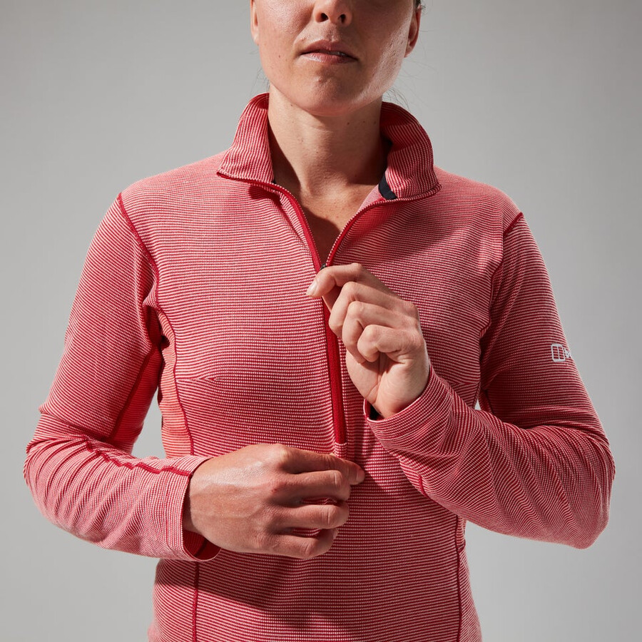 donne mtn guida manica lunga mezza zip - rosso berghaus