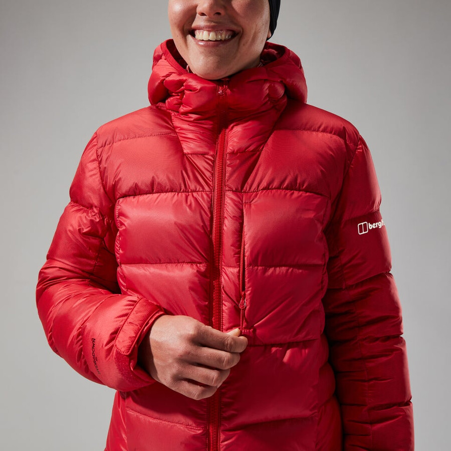 donne mtn spigolo ultra giù felpa con cappuccio - rosso berghaus