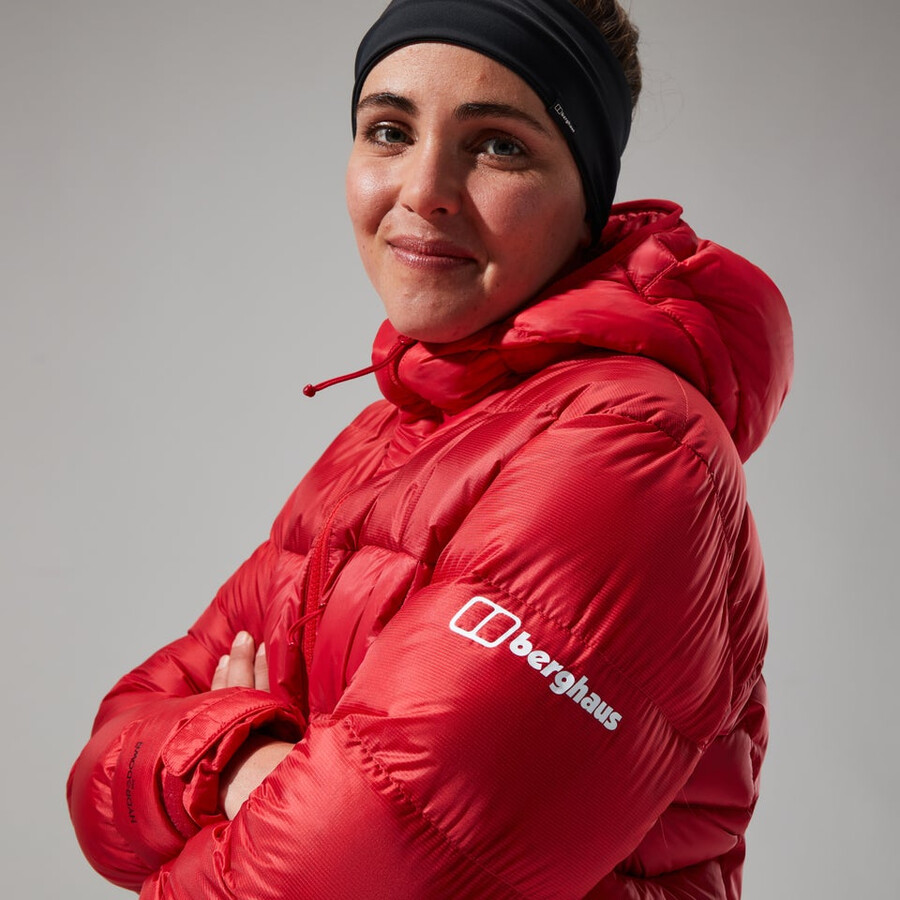donne mtn spigolo ultra giù felpa con cappuccio - rosso berghaus