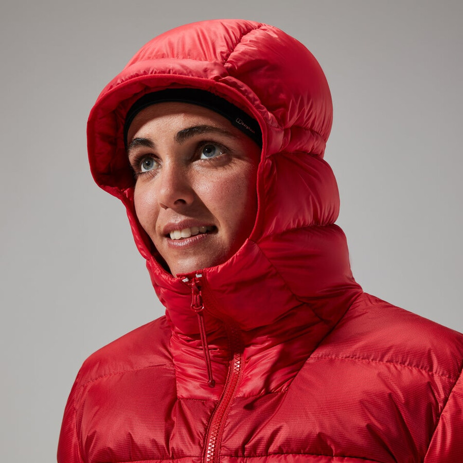 donne mtn spigolo ultra giù felpa con cappuccio - rosso berghaus
