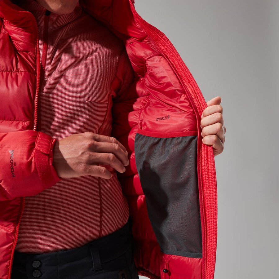 donne mtn spigolo ultra giù felpa con cappuccio - rosso berghaus