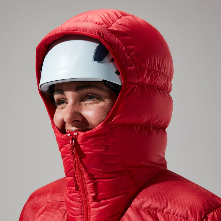 donne mtn spigolo ultra giù felpa con cappuccio - rosso berghaus