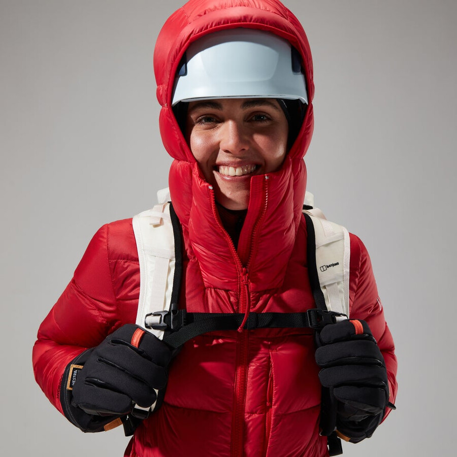 donne mtn spigolo ultra giù felpa con cappuccio - rosso berghaus