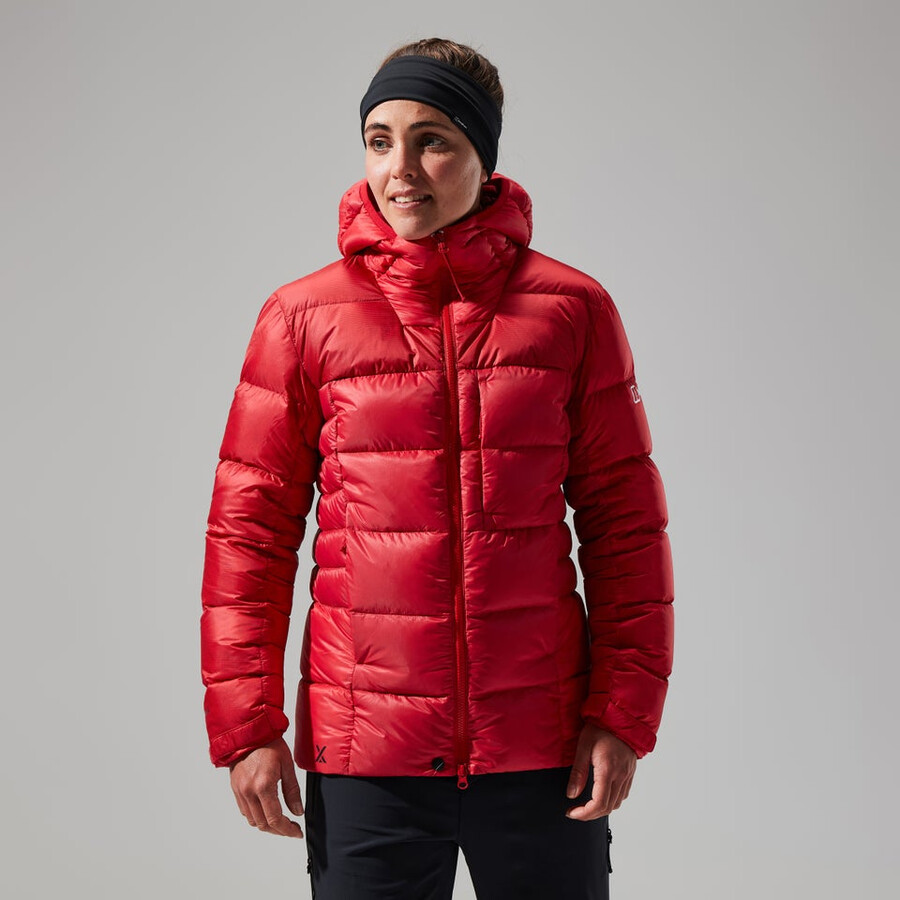 donne mtn spigolo ultra giù felpa con cappuccio - rosso berghaus