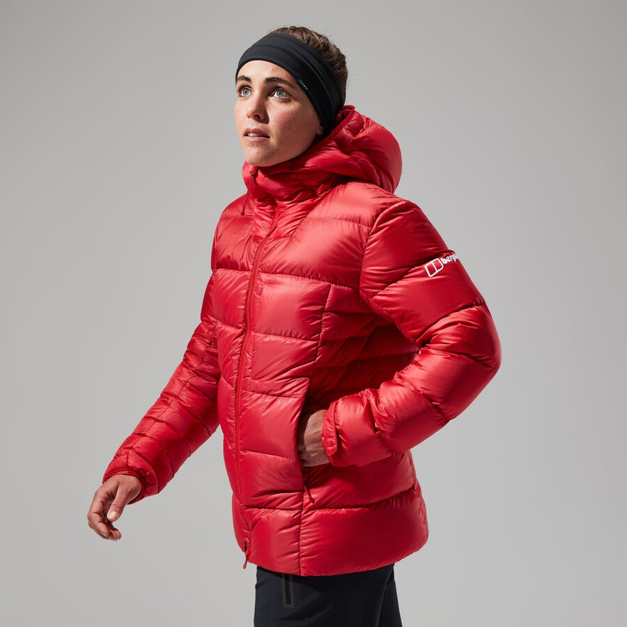 donne mtn spigolo ultra giù felpa con cappuccio - rosso berghaus