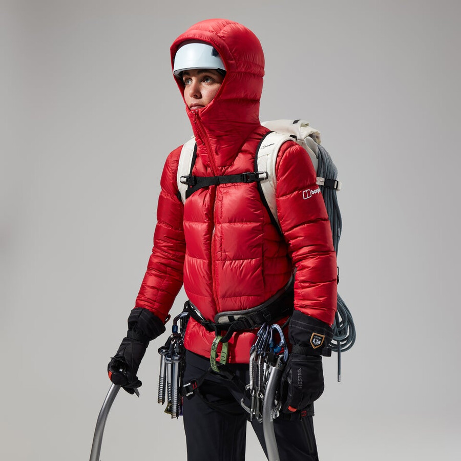 donne mtn spigolo ultra giù felpa con cappuccio - rosso berghaus