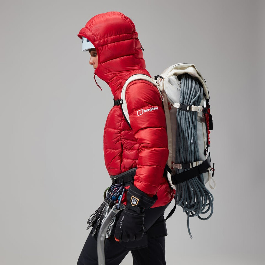 donne mtn spigolo ultra giù felpa con cappuccio - rosso berghaus