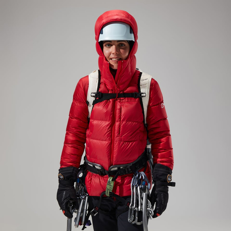 donne mtn spigolo ultra giù felpa con cappuccio - rosso berghaus