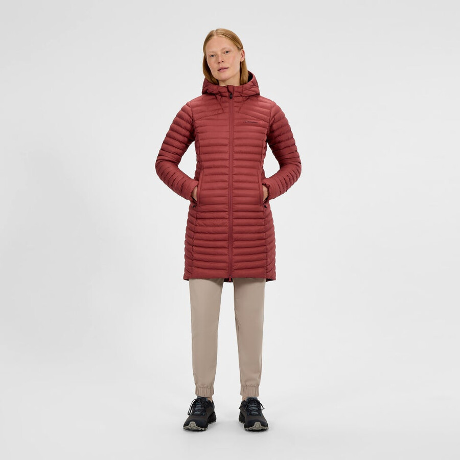 donne nula micro sintetico isolato giacca lunga - rosso berghaus