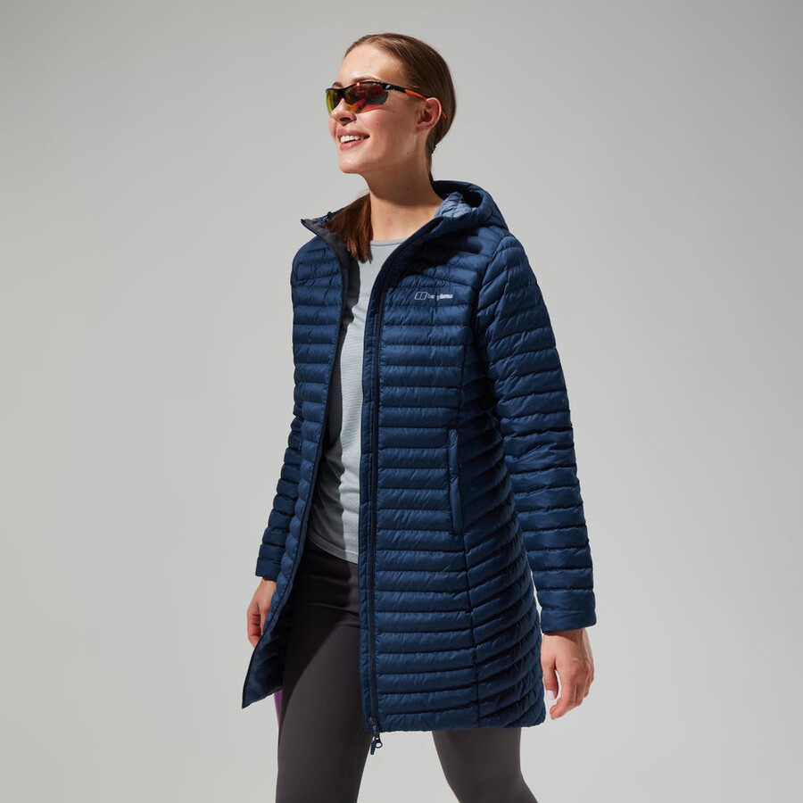donne nula micro giubbotto lungo blu scuro berghaus