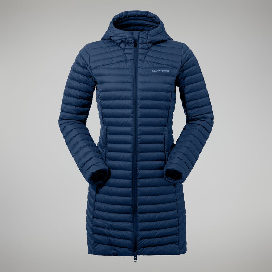 donne nula micro giubbotto lungo blu scuro berghaus