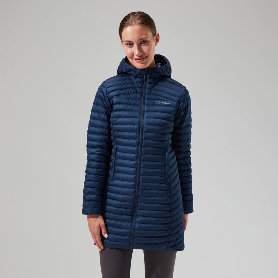 donne nula micro giubbotto lungo blu scuro berghaus