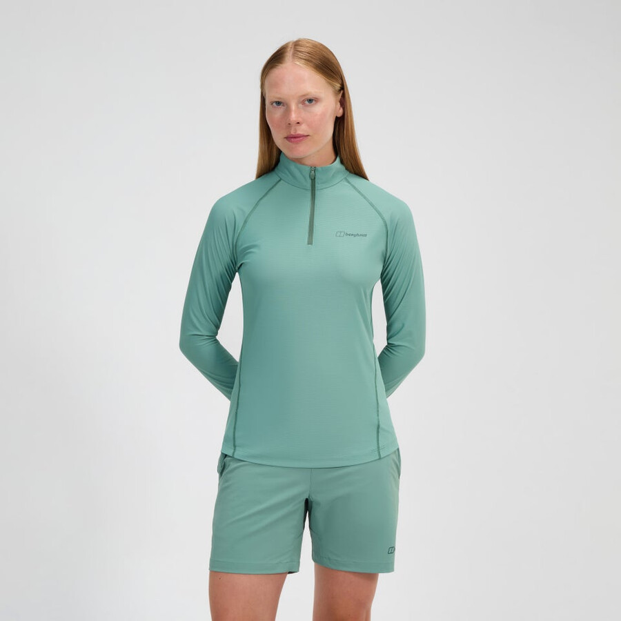 donna 247 mezza zip manica lunga tech tee - verde berghaus