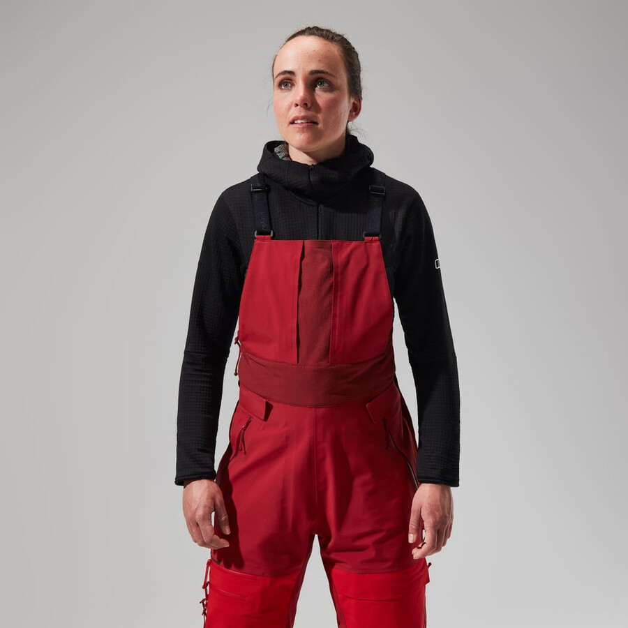 donne mtn spigolo scendere in gore-tex pantaloni con pettorina - rosso berghaus