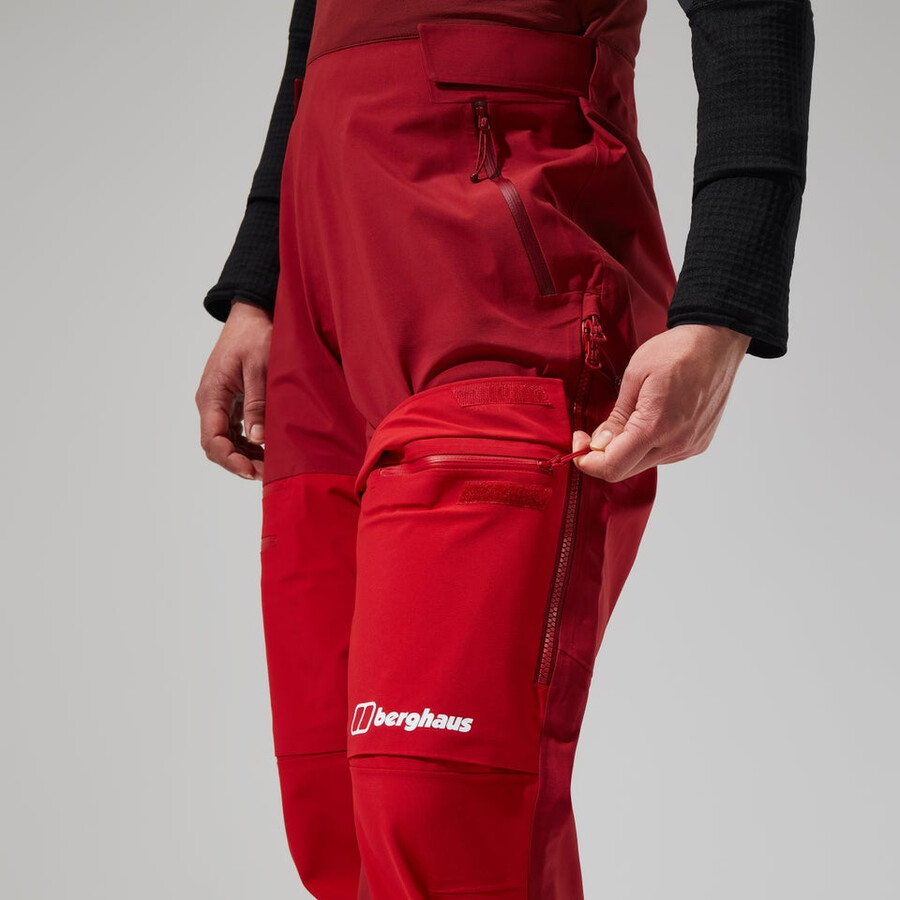donne mtn spigolo scendere in gore-tex pantaloni con pettorina - rosso berghaus