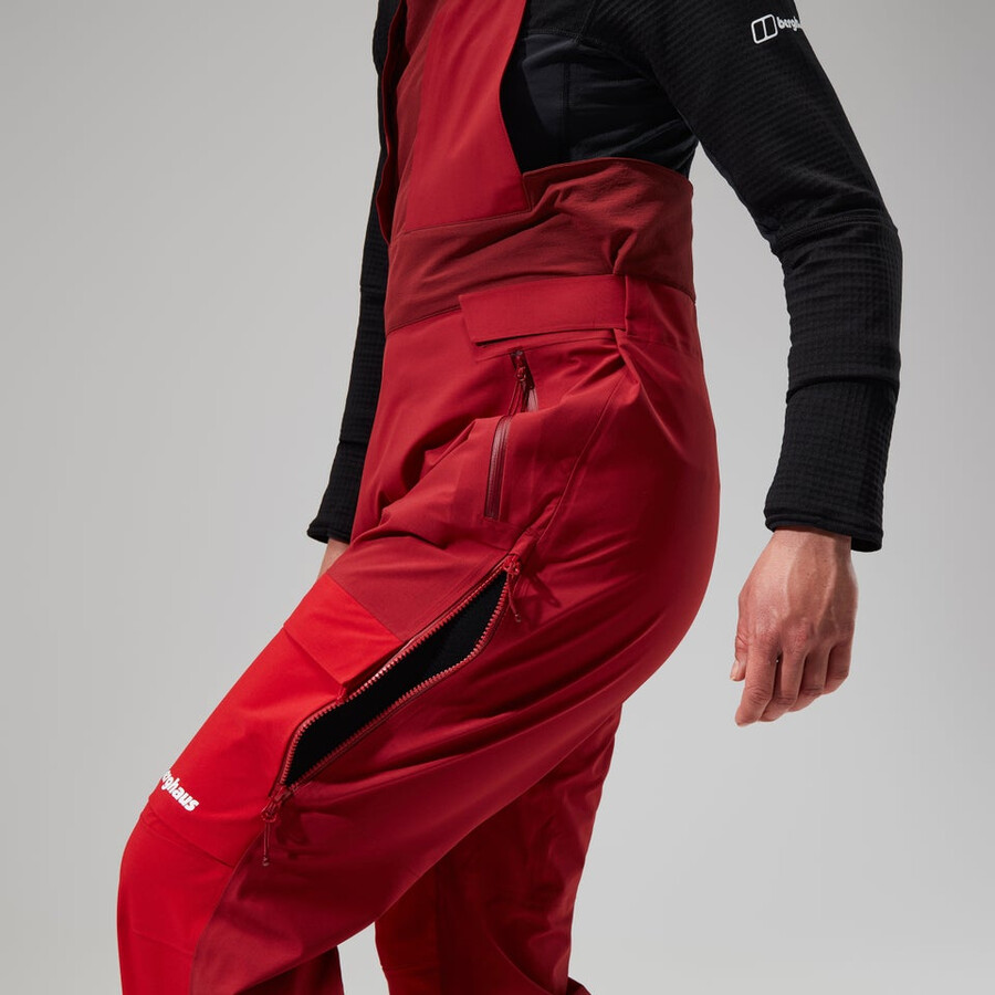 donne mtn spigolo scendere in gore-tex pantaloni con pettorina - rosso berghaus